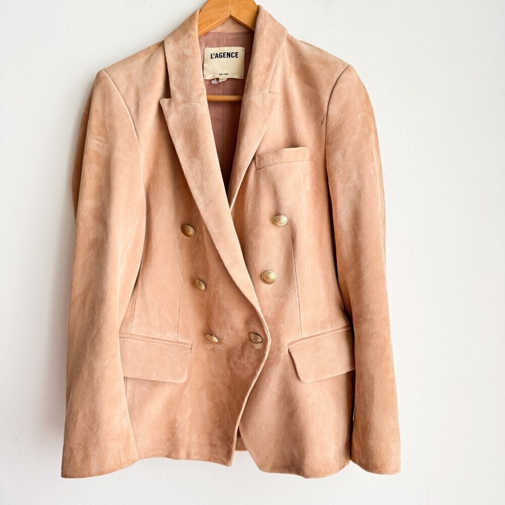 L'Agence Nude Beige Double Breasted Suede Goatskin Blazer 6 - Picture 2 of 14